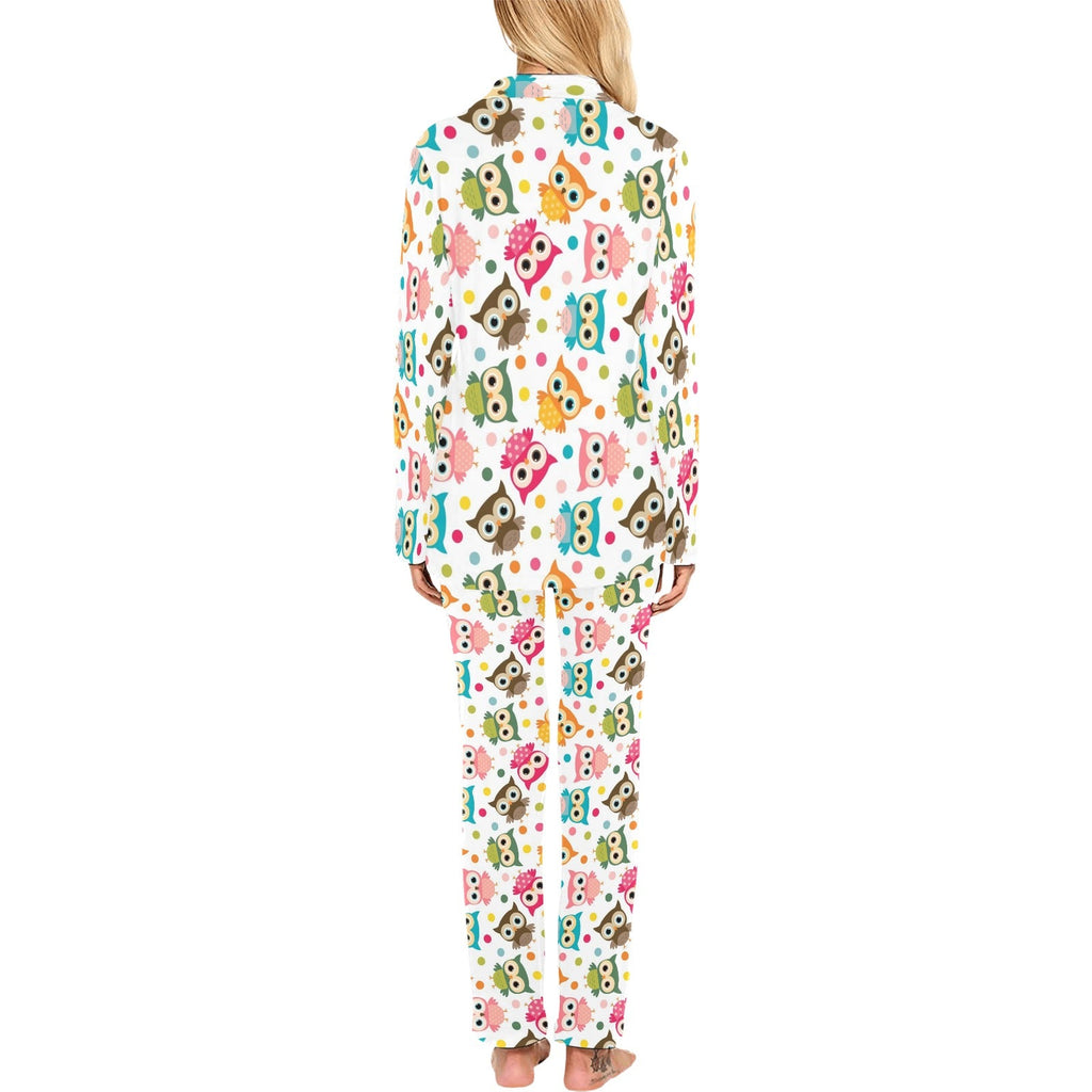 Color cute owl pattern Women's Long Pajama Set
