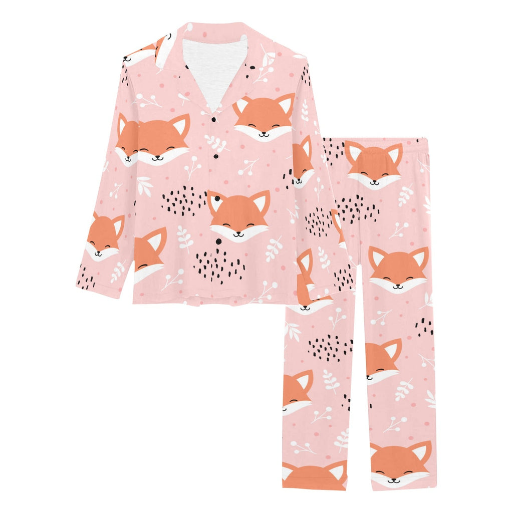 Cute fox pattern pink background Women's Long Pajama Set