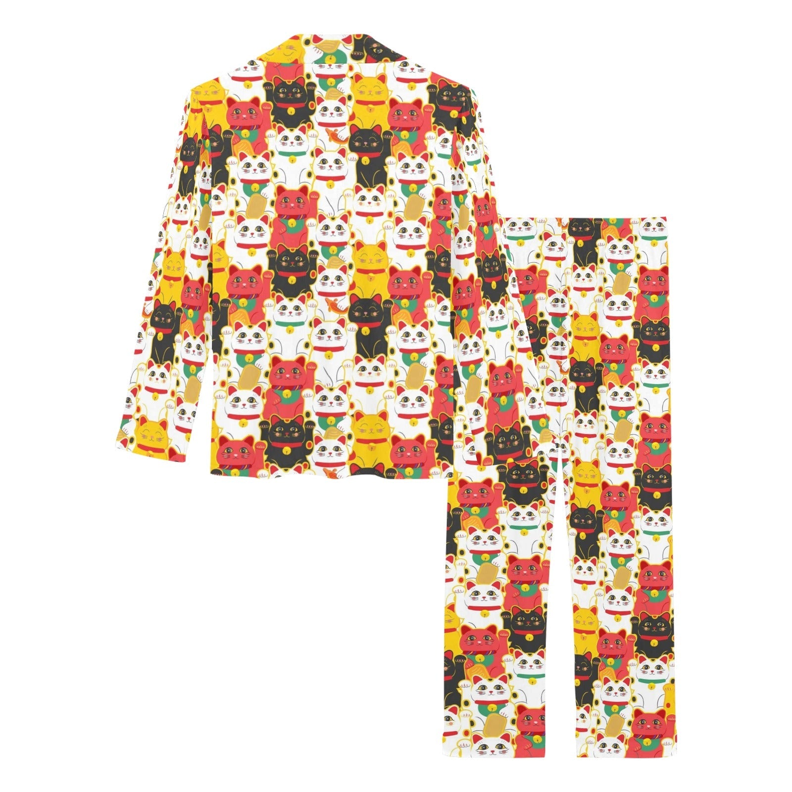 Colorful Maneki neko cat pattern Women's Long Pajama Set