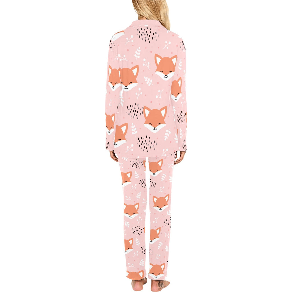 Cute fox pattern pink background Women's Long Pajama Set