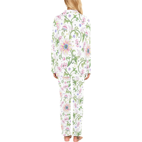 Beautiful pink lotus waterlily leaves pattern Women's Long Pajama Set