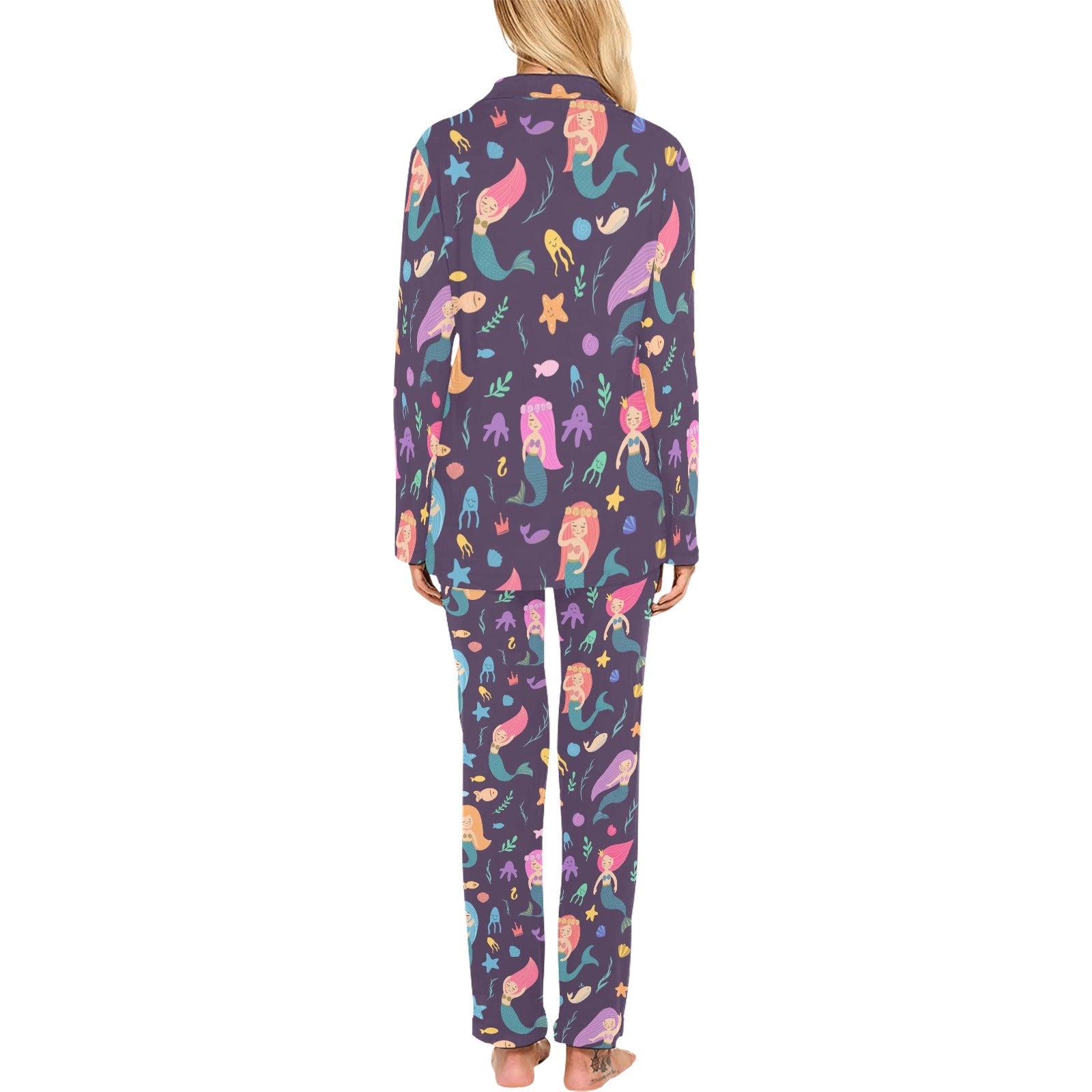 beautiful mermaid Fish jellyfish algae other marin Women's Long Pajama Set