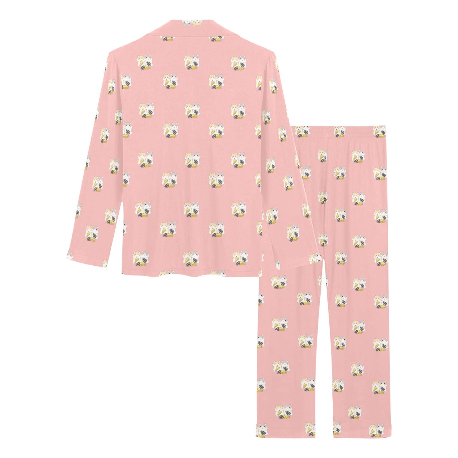 Cute hamster cheese pattern pink background Women's Long Pajama Set
