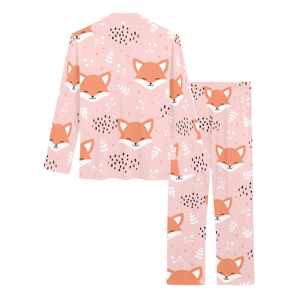 Cute fox pattern pink background Women's Long Pajama Set