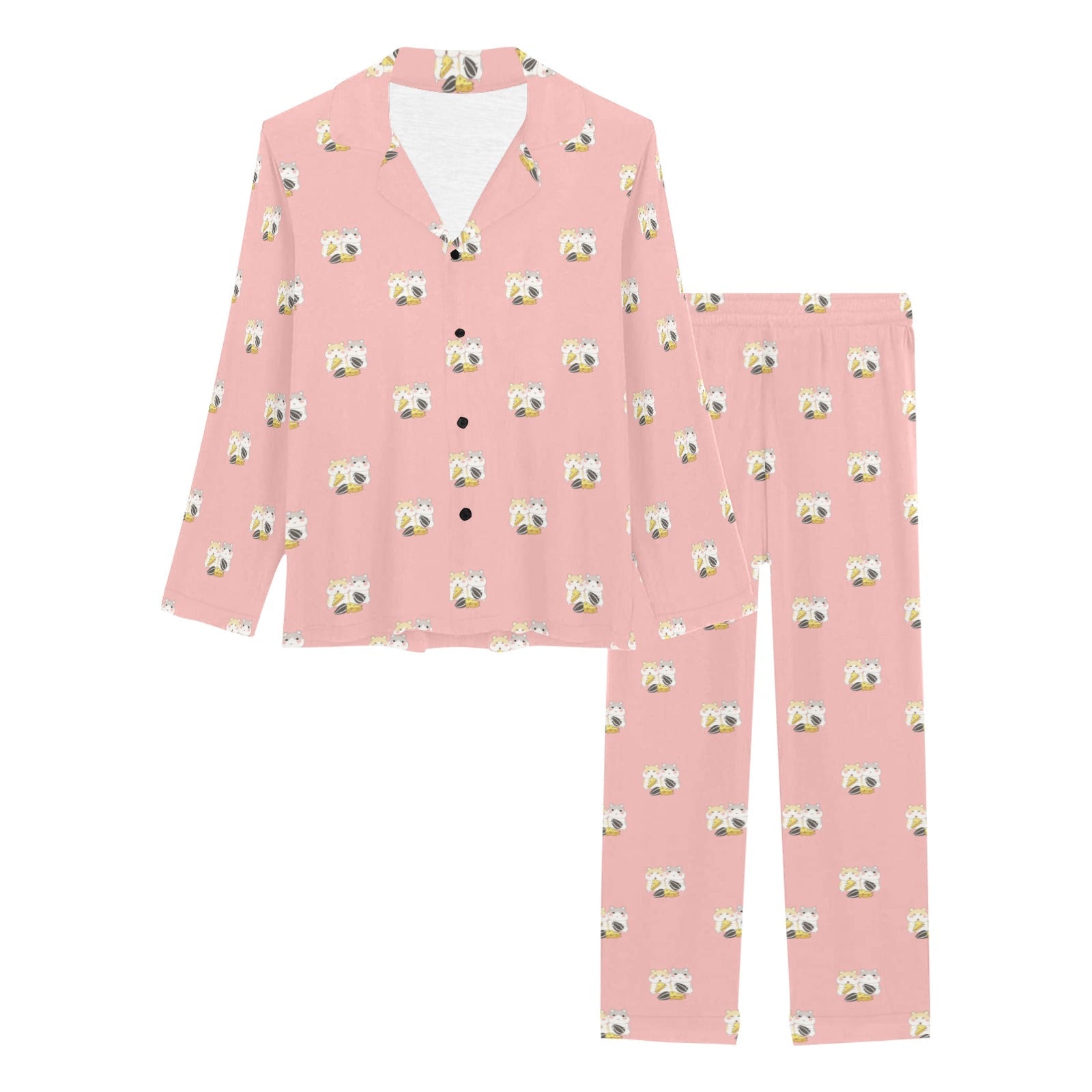 Cute hamster cheese pattern pink background Women's Long Pajama Set