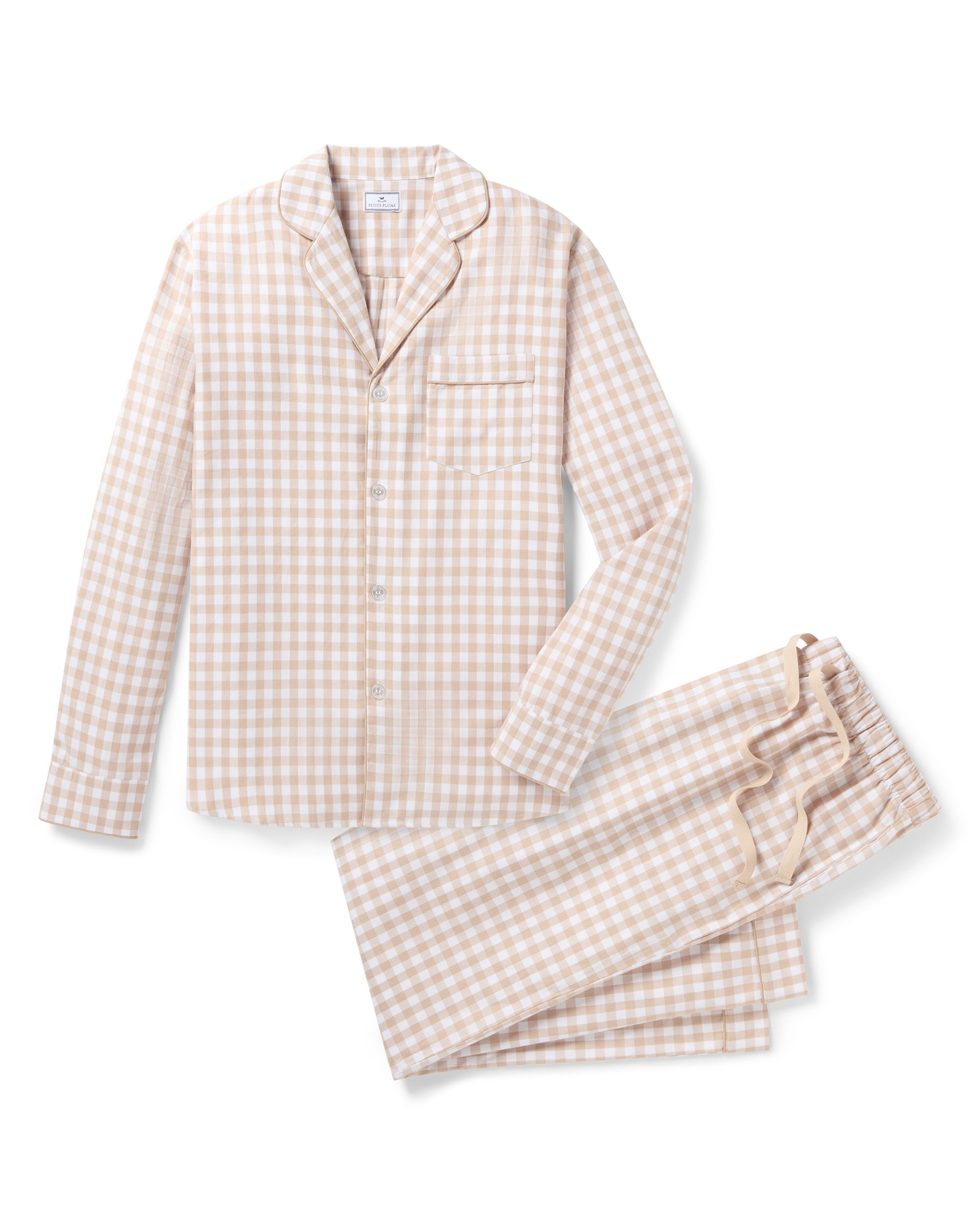 Men's Twill Pajama Set in Camel Gingham