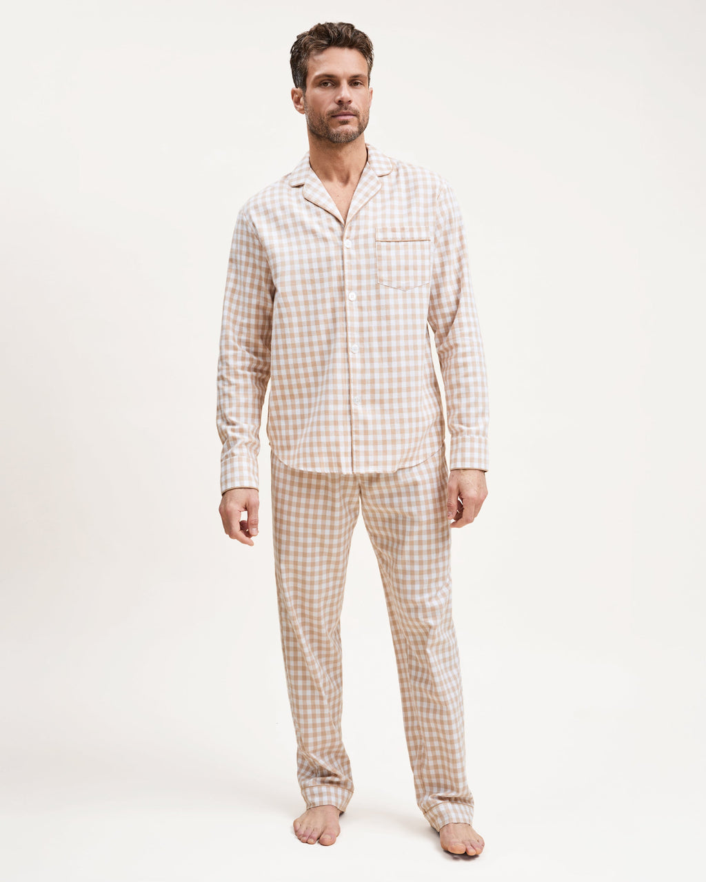 Men's Twill Pajama Set in Camel Gingham