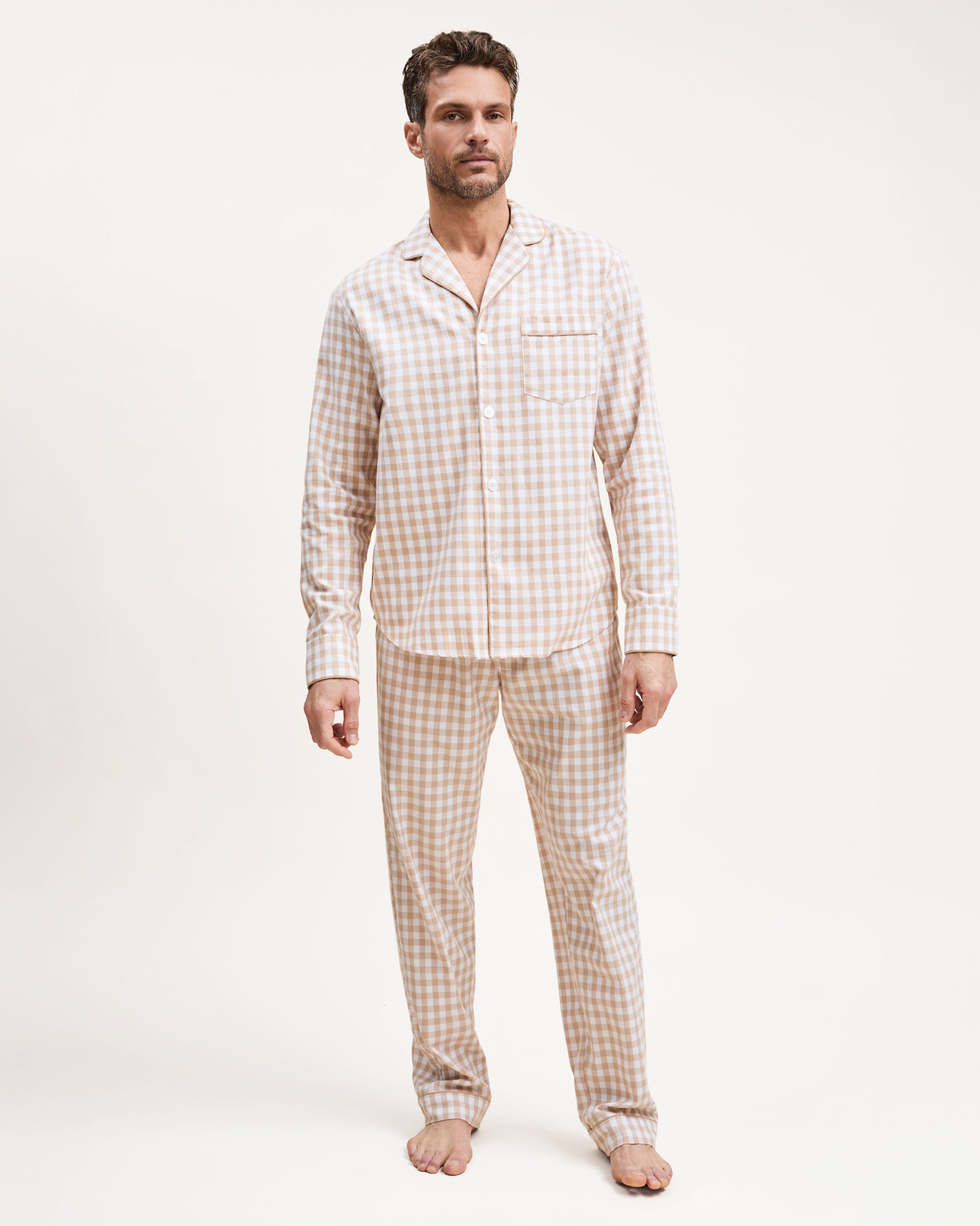 Men's Twill Pajama Set in Camel Gingham