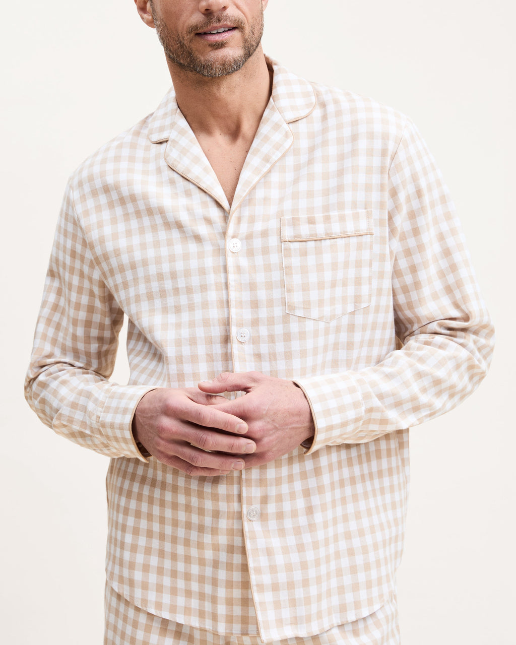 Men's Twill Pajama Set in Camel Gingham