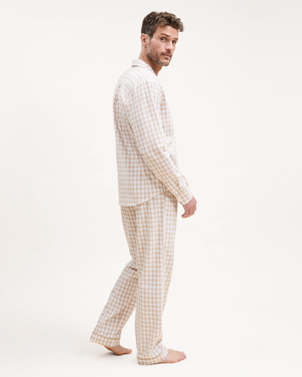 Men's Twill Pajama Set in Camel Gingham