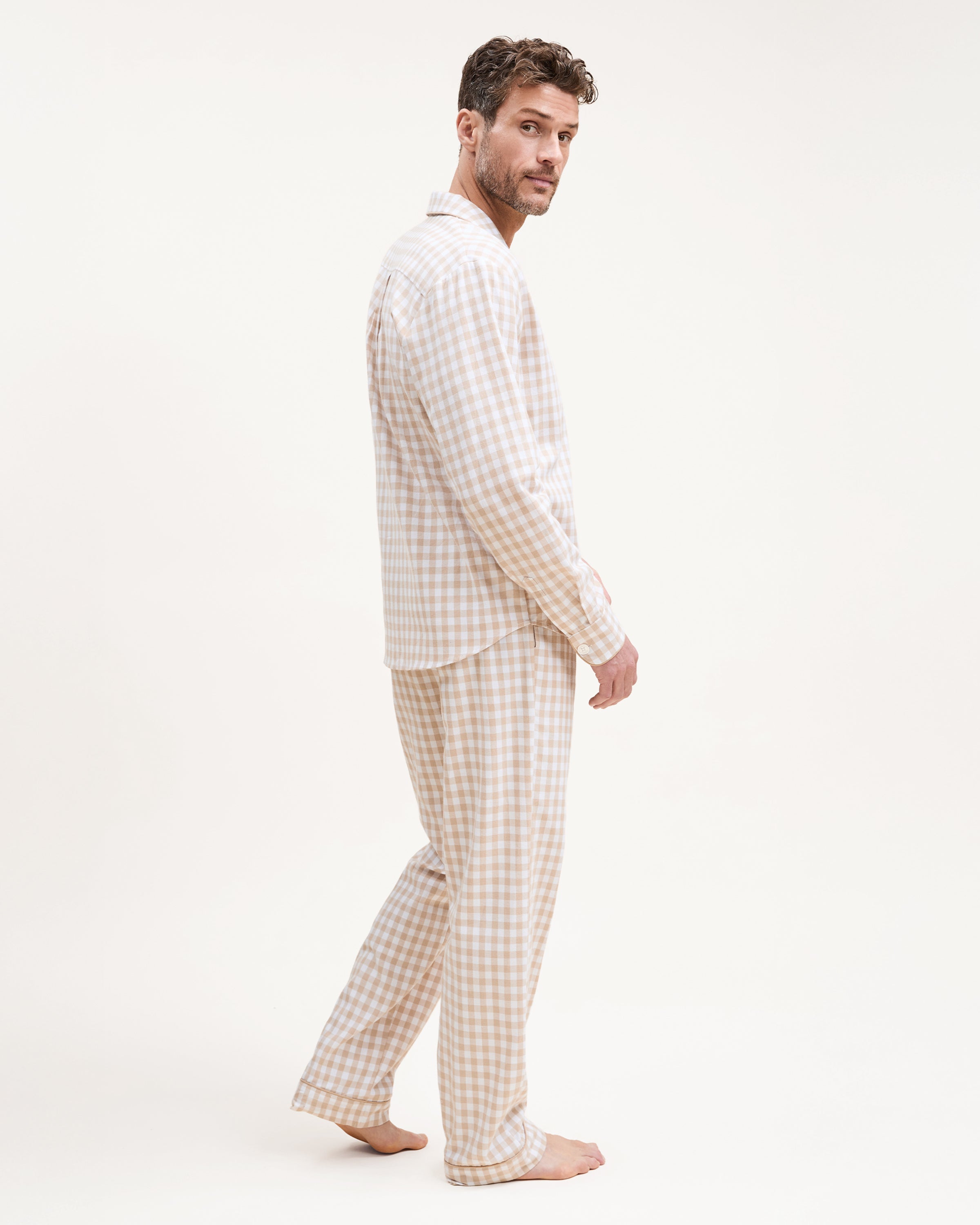 Men's Twill Pajama Set in Camel Gingham
