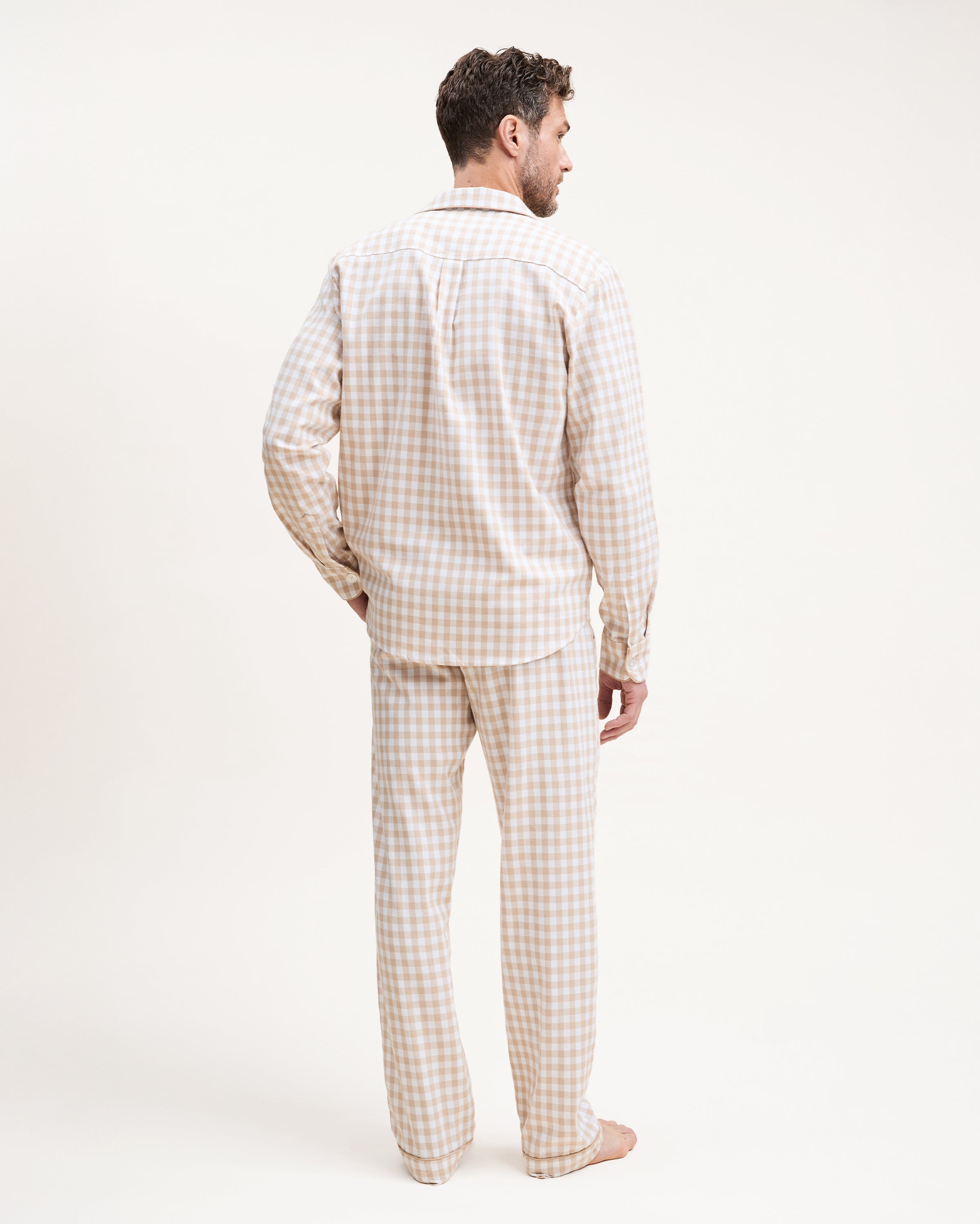 Men's Twill Pajama Set in Camel Gingham
