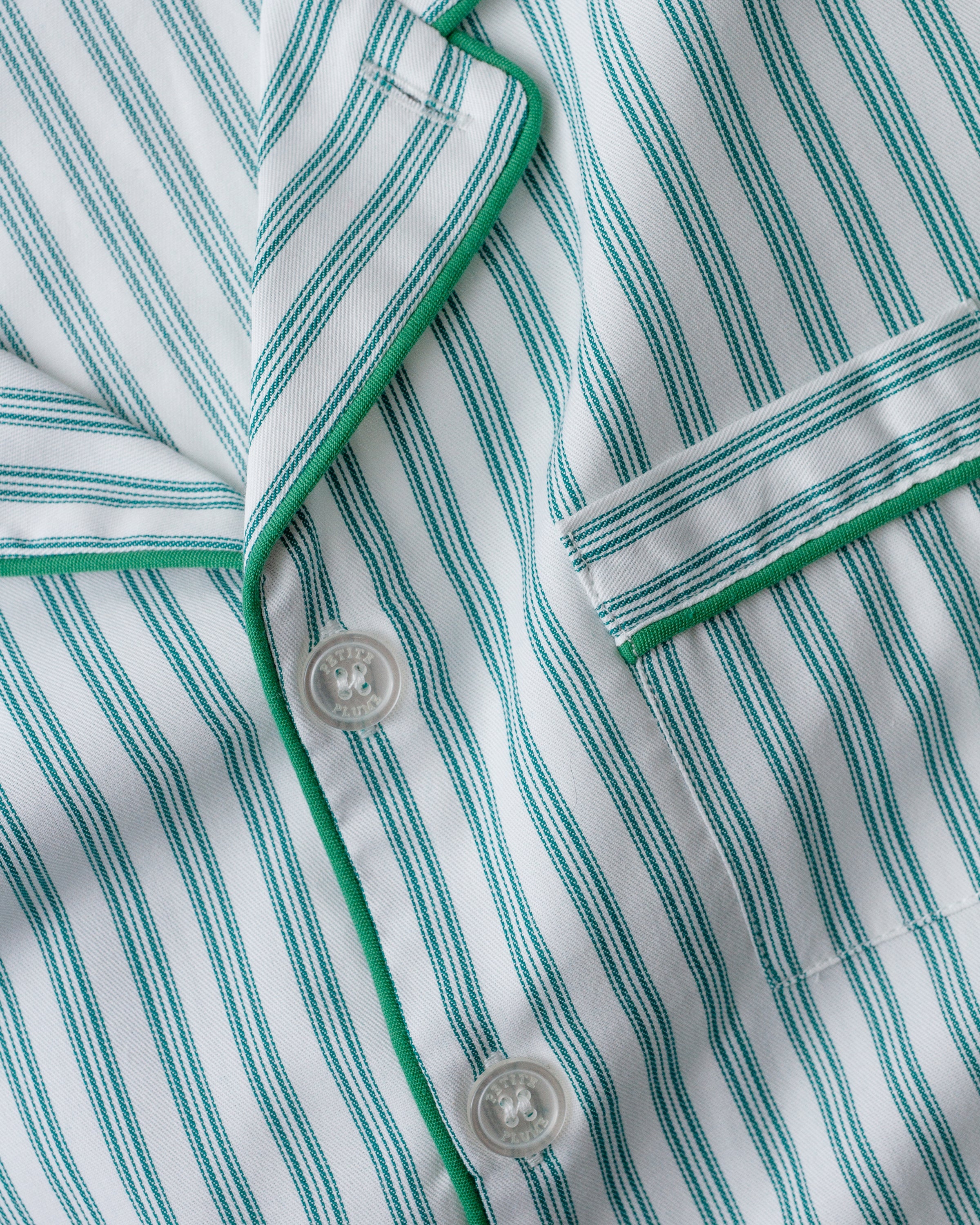 Men's Twill Pajama Set in Emerald Ticking