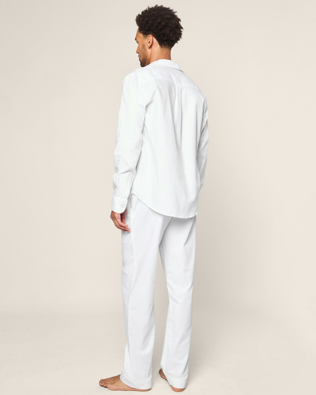Men's Twill Pajama Set in White with Green Piping