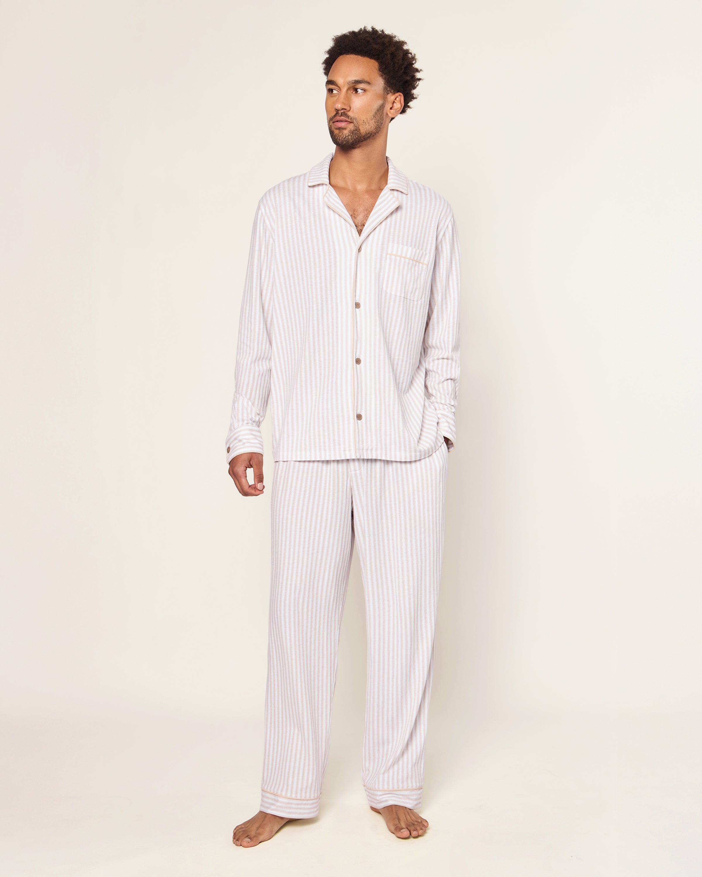 Men's Pima Pajama Set in Camel Ticking
