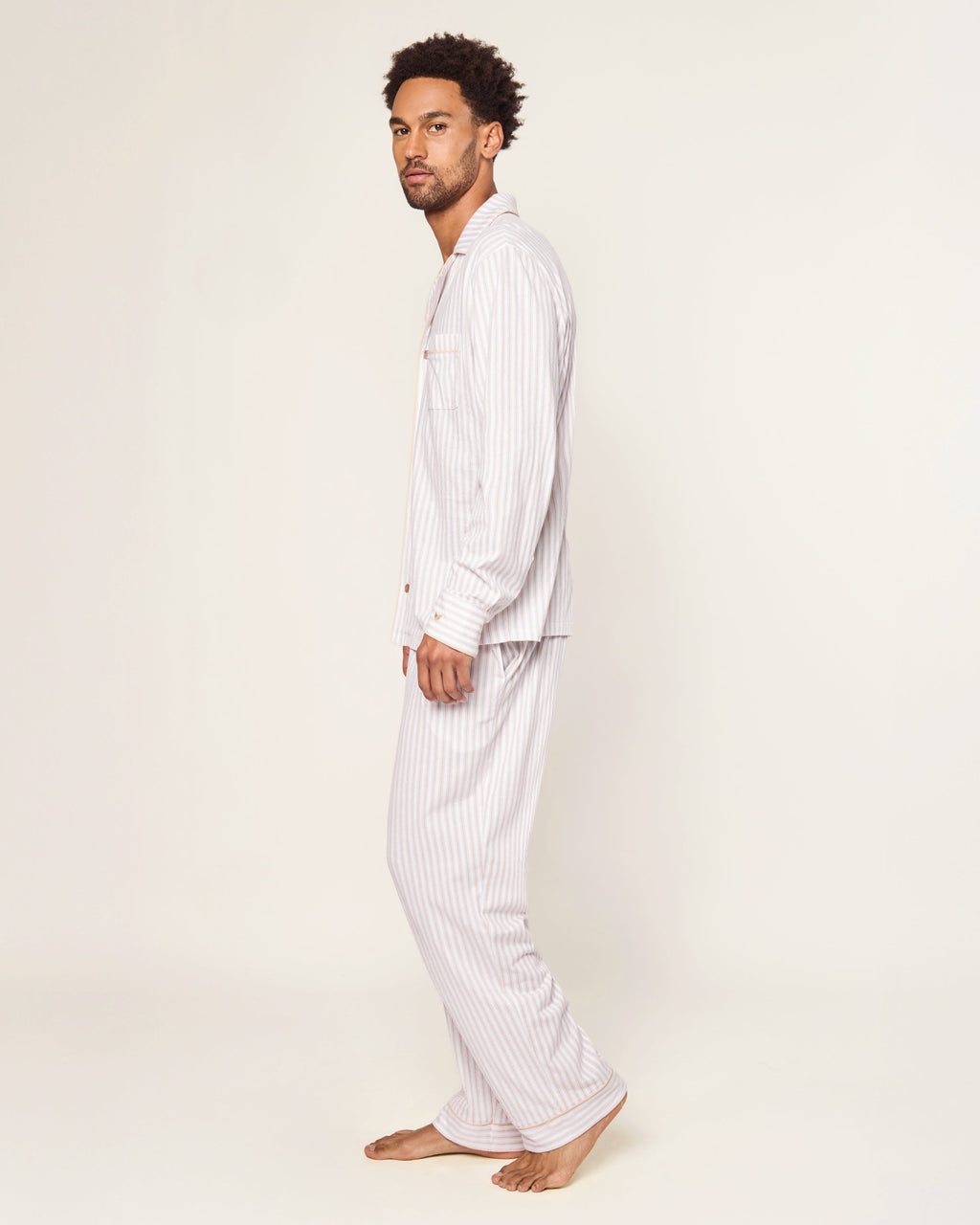 Men's Pima Pajama Set in Camel Ticking