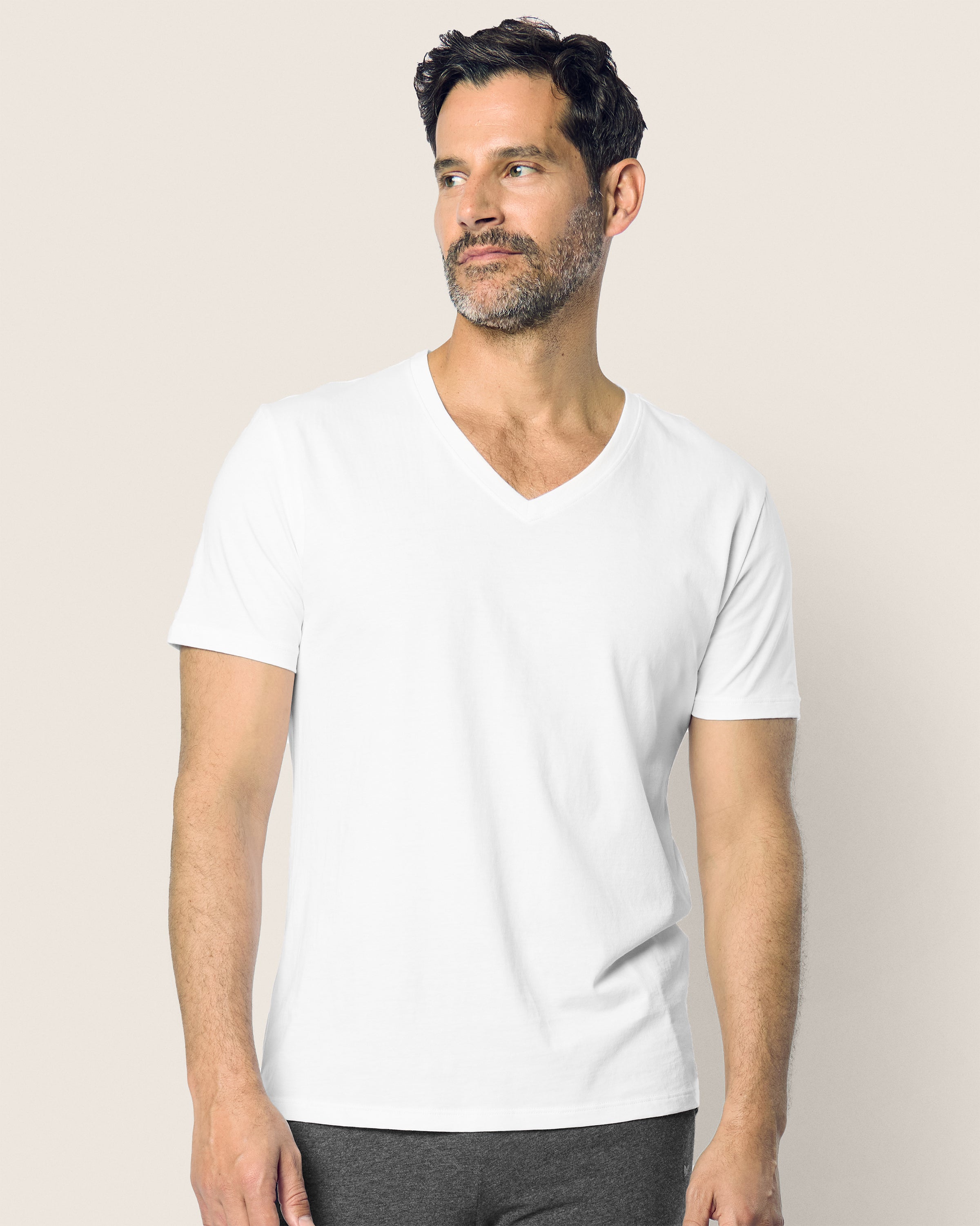 Men's Pima V-Neck Top in White