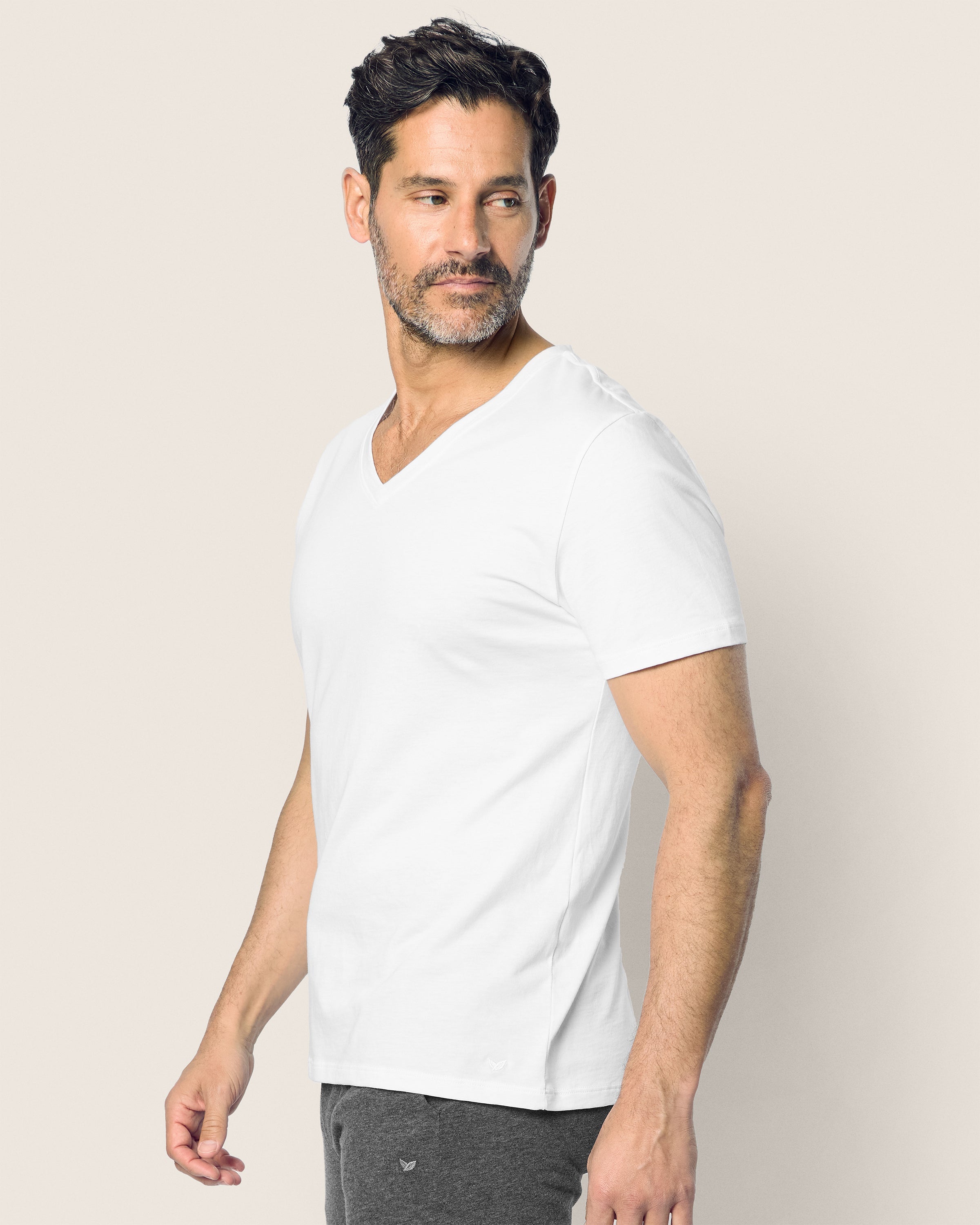 Men's Pima V-Neck Top in White