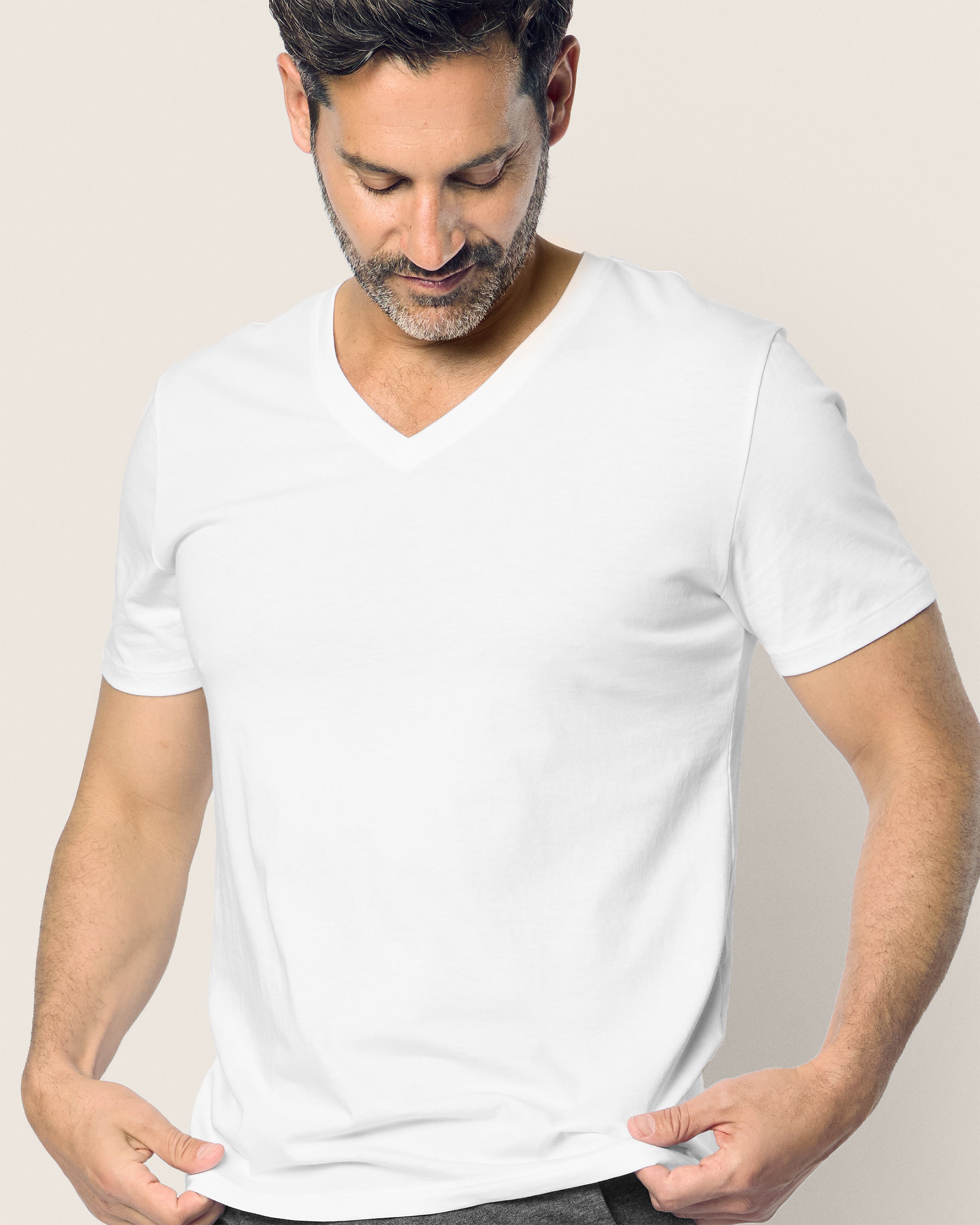 Men's Pima V-Neck Top in White
