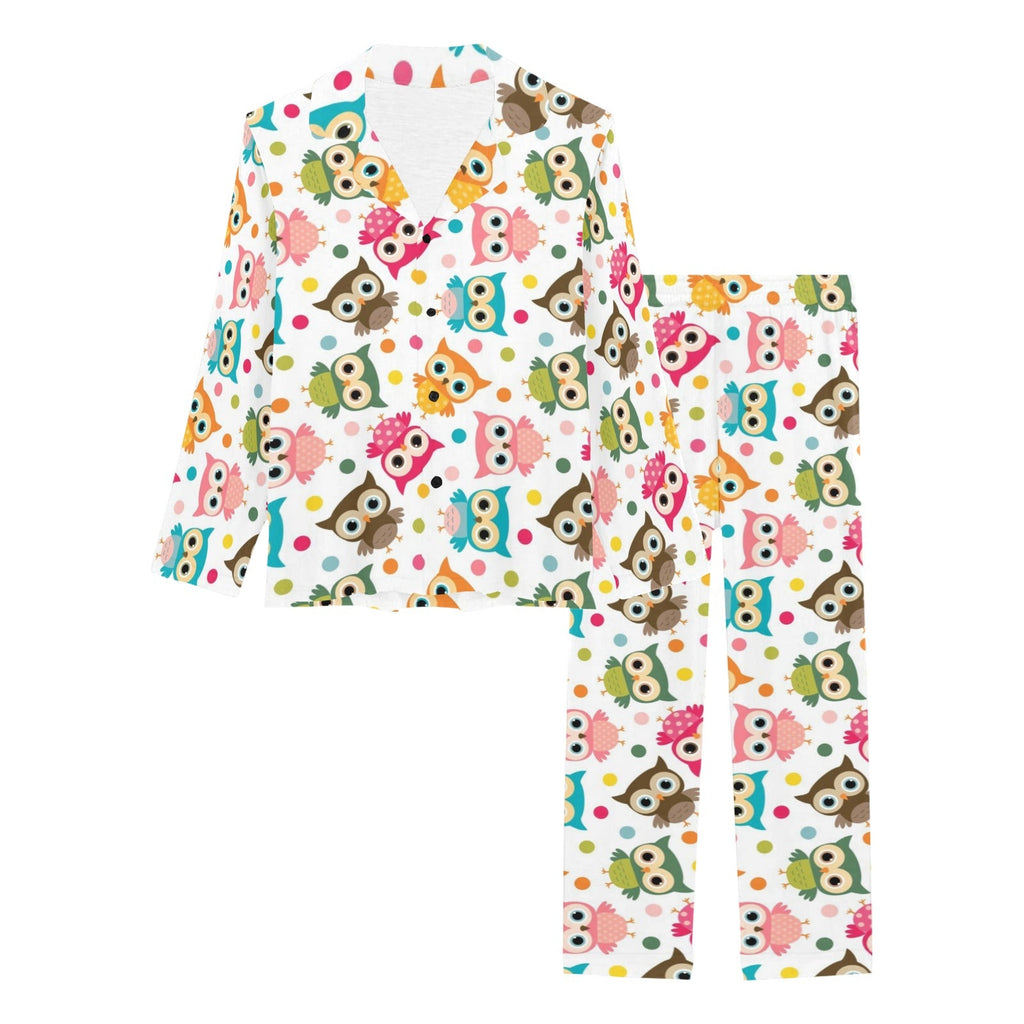 Color cute owl pattern Women's Long Pajama Set