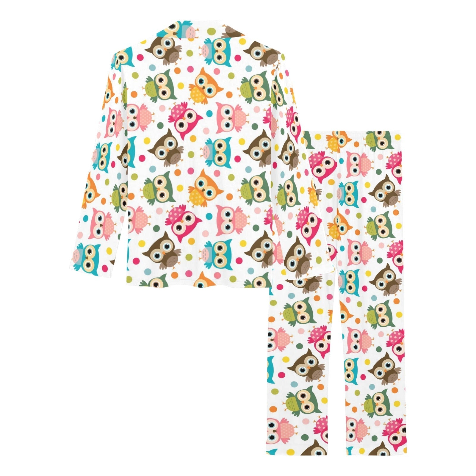 Color cute owl pattern Women's Long Pajama Set