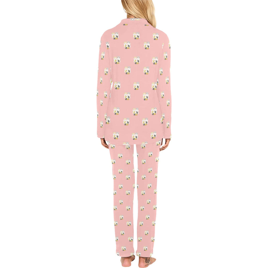 Cute hamster cheese pattern pink background Women's Long Pajama Set