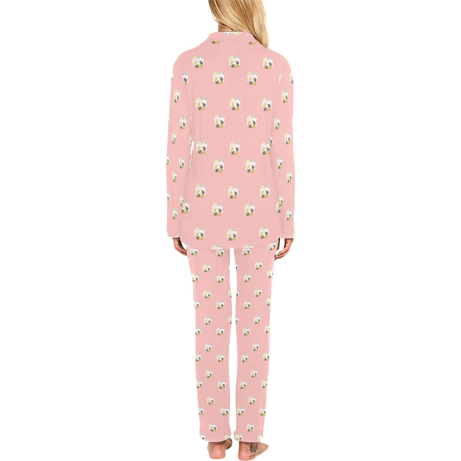 Cute hamster cheese pattern pink background Women's Long Pajama Set